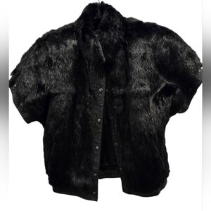 Chosen Furs Fully Lined  Rabbit Fur Black & LeatherVest Small Fur Origin France